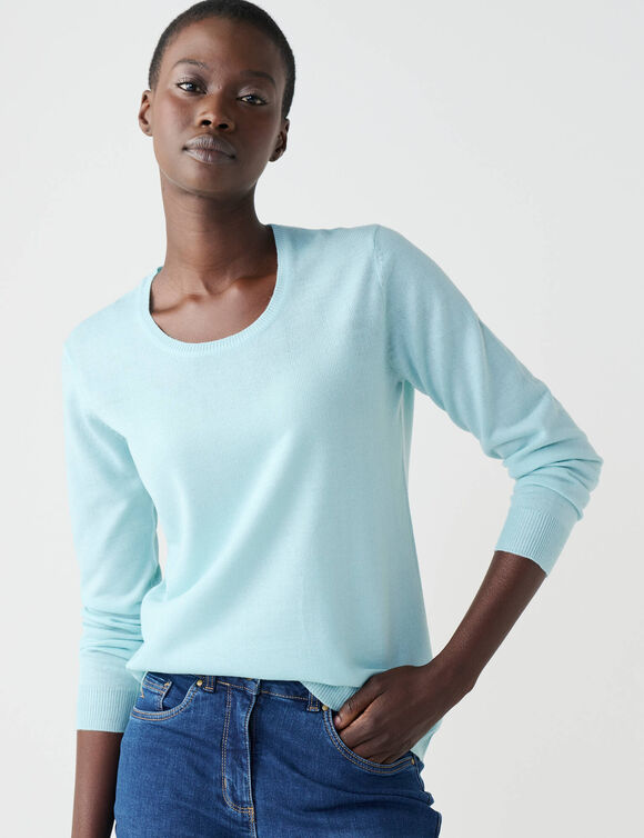 Pull col rond uni, manches longues, toucher doux (vert d'eau) Pull col rond uni, manches longues, toucher doux (vert d'eau)